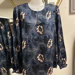 Ted Baker Blue and Cream Floral Blouse